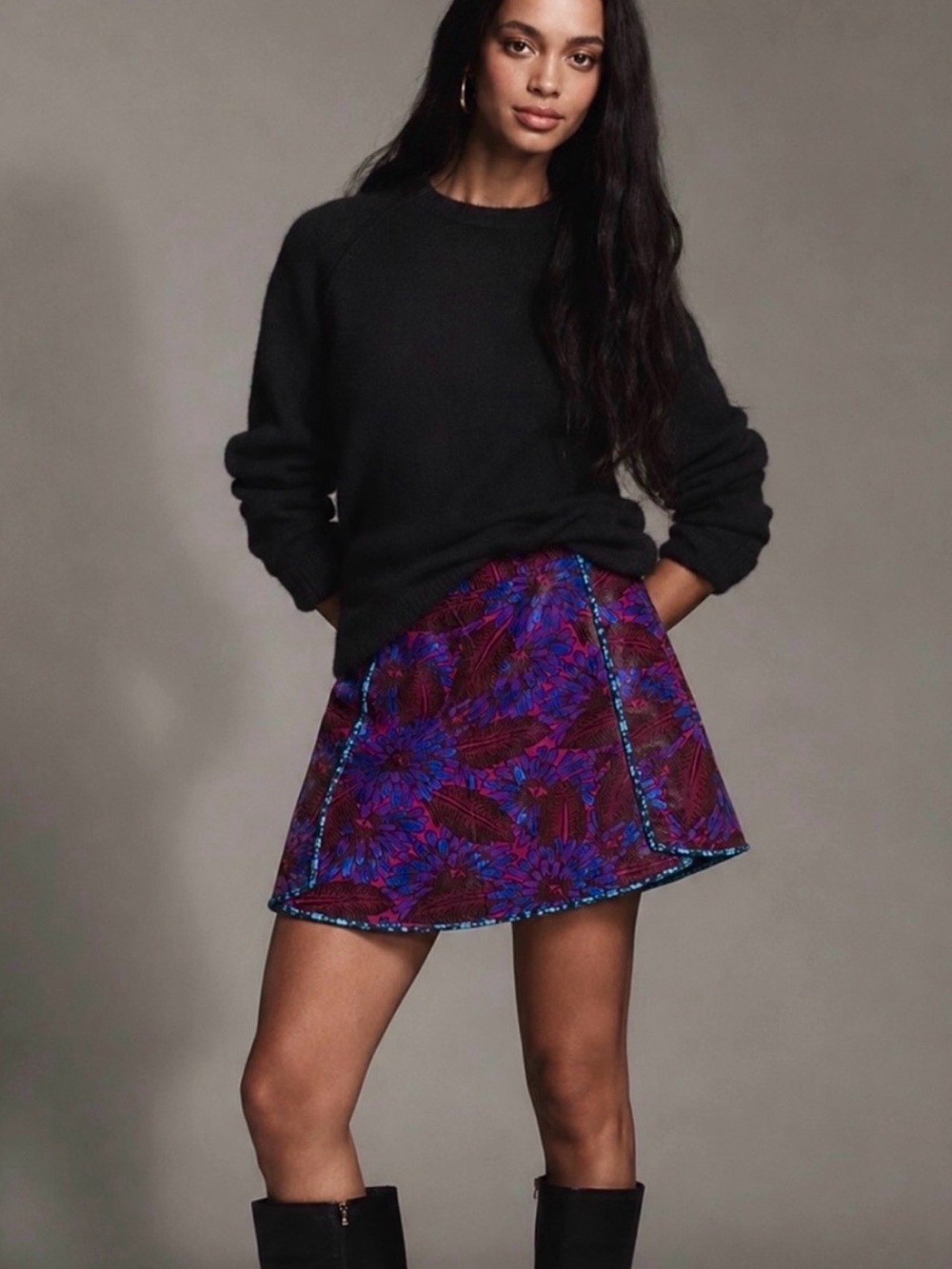 J.Crew Midnight Floral Jacquard Purple Blue Mini Skirt Size 6